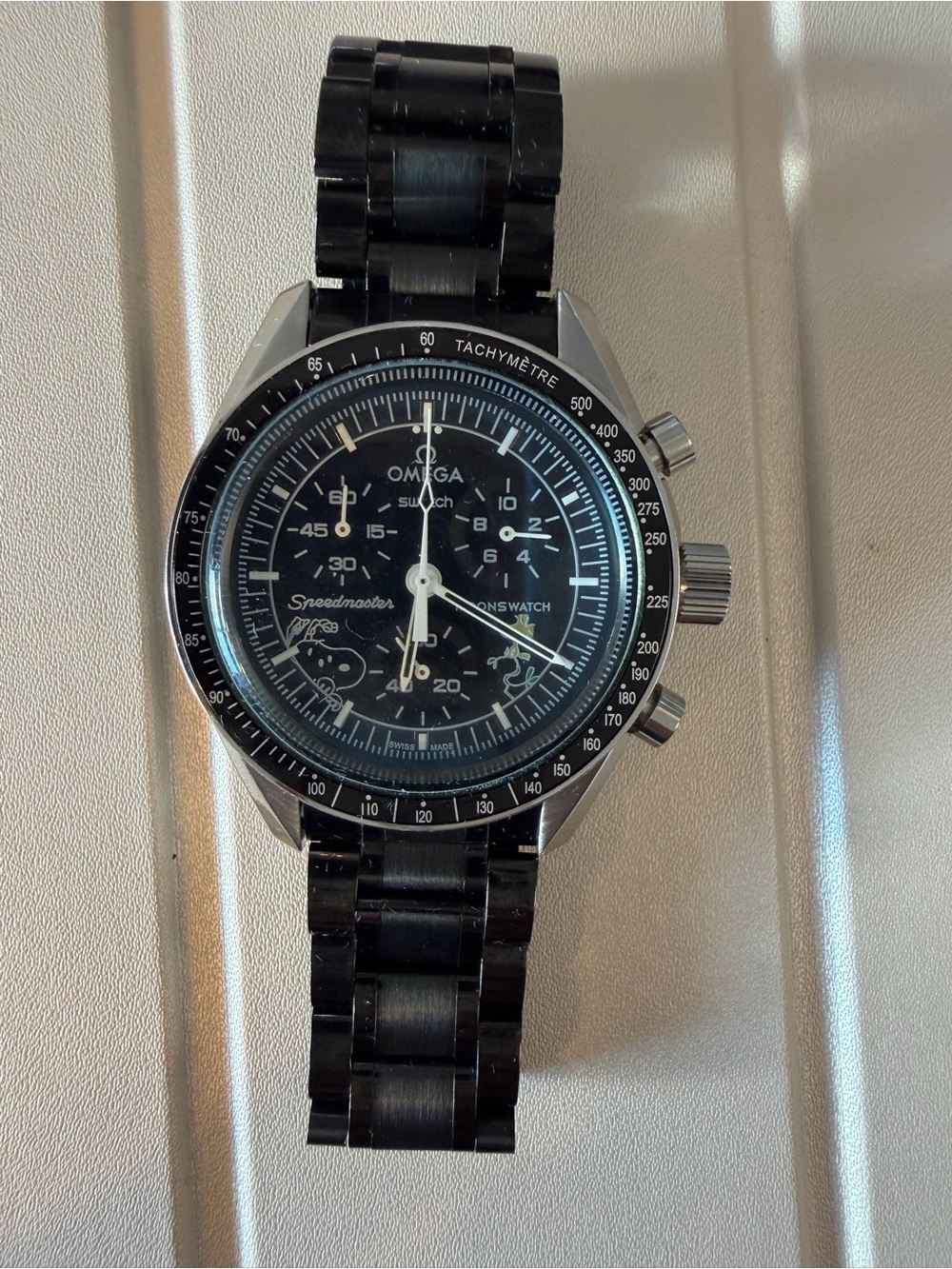 Omega x Swatch Speedmaster Mod MoonSwatch Black Chronograph snoopy and Woodstock